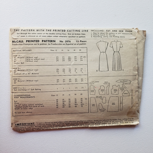 1940s Vintage McCalls 5976 Cap Sleeve Midi Dress Sewing Pattern - Picture 2 of 2